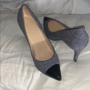 J. Crew Heels. Black/White Herringbone/Patent Toe